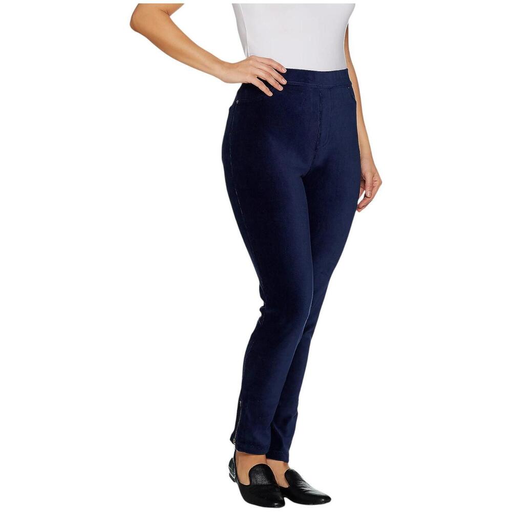 Susan Graver Women's Knit Corduroy Straight Leg Pull-On Navy - Regular